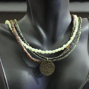 Boho Multistrand Glass and Wood Necklace